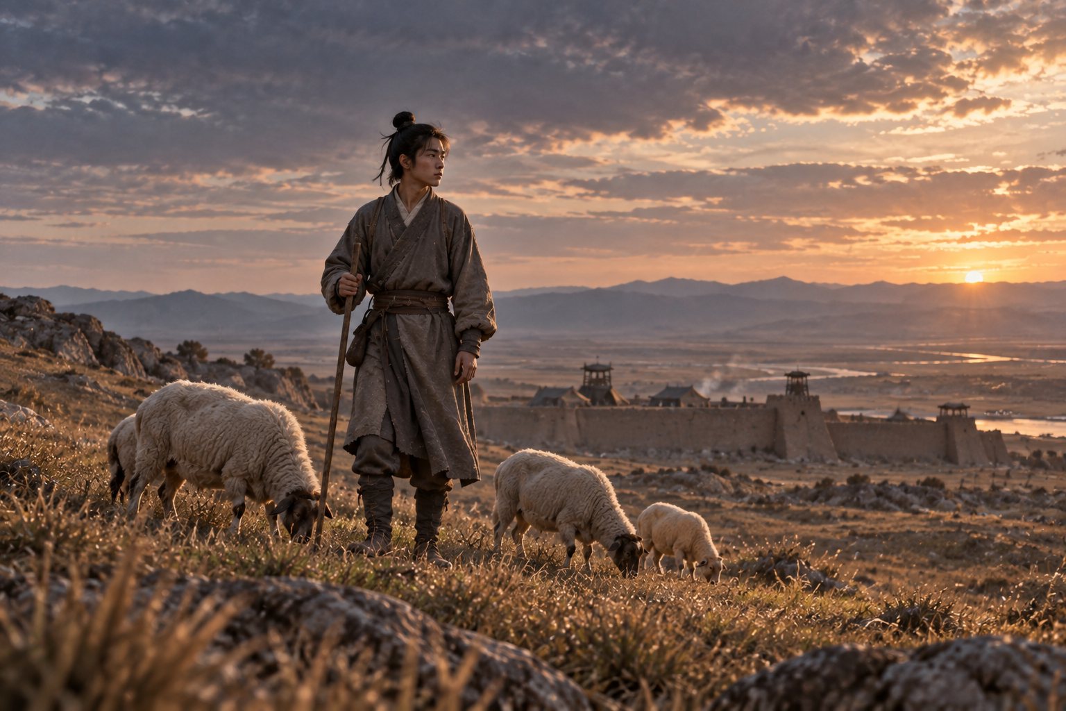 A young Wei Qing tends a few sheep on an imagined plain.